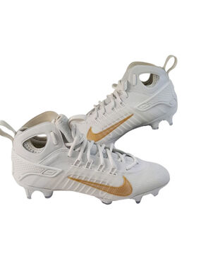 Nike Huarache 9 Elite Mid Lax White-Met Vivid Gold Lacrosse Sz 8.5 [FD0088-100]